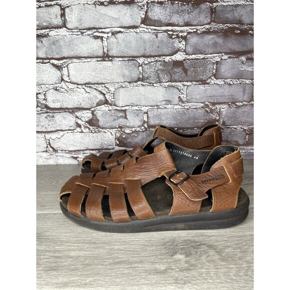 MEPHISTO 4x Shock Brown Leather Fisherman Casual Strap Sandals Men’s 46EU/13M US - Picture 1 of 16